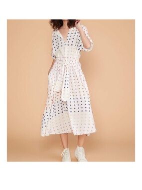 Lou & Grey Polka Dot Tie-Waist Midi Dress - Size S 💕